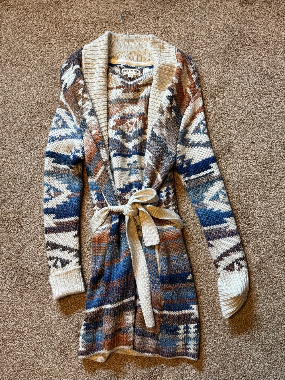 Idyllwind Cream, Blue & Brown Aztec Belted Shawl Cardigan